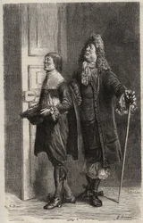 Diafoirus padre e figlio - incisione per “Il malato immaginario” di Jean Baptiste Poquelin detto Molière (1622-1673)