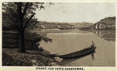 Cena, vista verso Anseremme, e fiume Lesse, Regione Vallona del Belgio. Cromolitografia della fine del XIX secolo