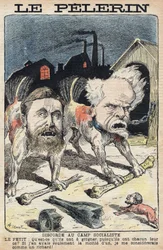 Dispute tra i socialisti Jean Jaures (1859-1914) (sinistra) e Henri Rochefort (1831-1913) (destra). Illustrazione in "Le Pelerin" del 19 giugno 1898.