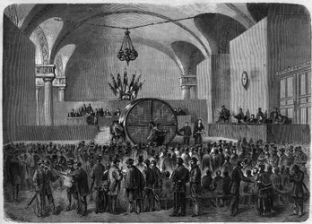 Sorteggio per i rimborsi dei prestiti contratti dalla città di Parigi nel 1855 e 1866. Hotel de Ville de Paris, 2 febbraio