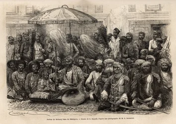 Durbar del Maharaja Rana, del regno di Dholepore (Rajasthan), incisione per illustrare l