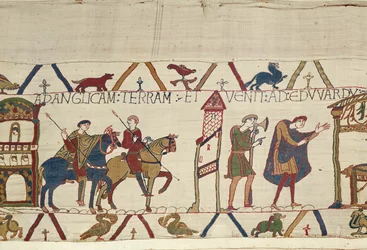 Il conte Harold cavalca da Bosham a Londra, Arazzo di Bayeux