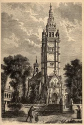 Chiesa Notre Dame de Croaz Batz a Roscoff - Finistère - Bretagna - incisione in "PATRIE" - DESCRIZIONE PITTORESCA DELLA FRANCIA IN 6 VOLUMI DI LUCIEN HUARD - fine XIX secolo