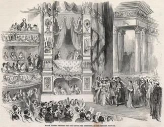 Elisabeth Rachel Felix, conosciuta come Mademoiselle Rachel (1821-1858), tragedienne francese, davanti a Napoleone III al Théâtre Français nel 1852