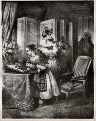 Incisione del XIX secolo per il romanzo di Madame Cottin (Sophie Cottin Rostand) (1770-1807) 