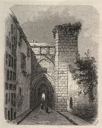 Ingresso della Medrese Araba (Scuola Superiore) a Gerusalemme dove fu sepolta la stele di Mesha del tempio - incisione in 