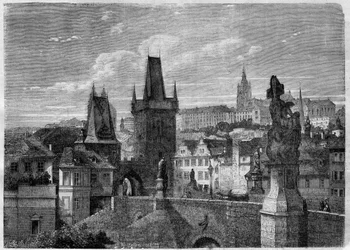 Ingresso del Ponte Carlo a Praga - Incisione in "Le Journal Illustré"