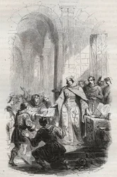 Ermesinde, contessa di Lussemburgo - Carta di affrancamento concessa da Ermesinde I di Lussemburgo agli abitanti di Lussemburgo nel 1243 - Incisione del 1868 in 