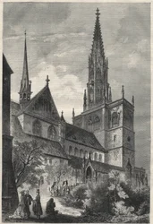 Veduta esterna della Cattedrale di Notre Dame a Costanza, Germania. Incisione in "L