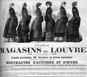 Moda femminile del XIX secolo: pubblicità per i grandi magazzini del Louvre