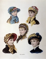Moda della fine del XIX secolo: diversi modelli di cappelli da donna