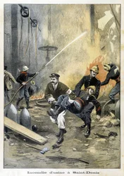 Vigili del fuoco che intervengono durante un incendio a Usine a Saint Denis. Illustrazione del "Petit Journal" del 1899