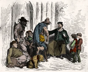 Francois Rabelais (1494-1553), cura per disabilità. Incisione del 1880 in "La republique illustree" collezione privata