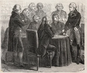 Rivoluzione francese: Conte Louis Marie de Narbonne-Lara (1755-1813) che mostra i suoi piani nei comitati dell