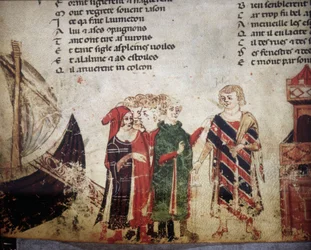 Mercante francese a Venezia. Miniatura del «Roman de Troie» di Benoît de Sainte-Maure. XIV secolo, Biblioteca Marciana, Venezia