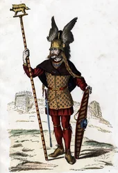 Capo gallico che porta il segno della guerra - in "I costumi civili e militari dei francesi attraverso i secoli Parigi F. Roy 1882"