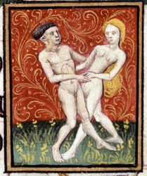 Gemelli. Miniatura di un oroscopo. Manoscritto del XV secolo. Bibl. Trivulziana, Milano