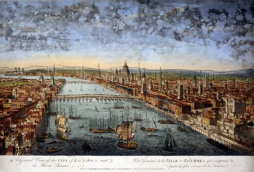 Veduta generale della città di Londra che include la parte più vicina del Tamigi. 1800