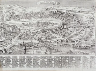Veduta generale della città di Vienna con dettaglio dei principali edifici e monumenti. Austria Incisione del 1800 Collezione privata