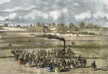 Gran Bretagna: Agricoltura, scena di aratura. Aratro a vapore Boydell vicino a Louth nel 1854