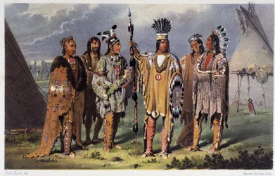 Gruppo di sei capi indiani - in "Wandering of an artist among the indians of north america" di Paul Kane, Longmans & Roberts, Londra