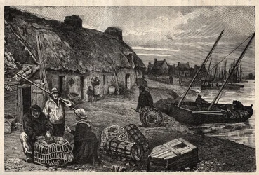 Abitazioni dei pescatori a Concarneau - Finistère - Bretagna - incisione in "PATRIE - DESCRIPTION PICTURESQUE DE LA FRANCE EN 6 VOLUMES" di Lucien Huard - fine XIX secolo