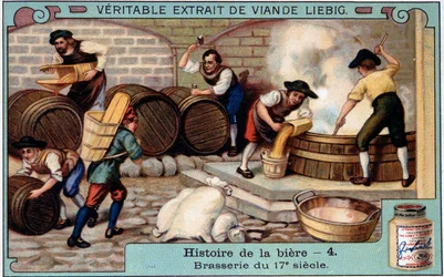 Storia della birra: birrificio nel XVIII secolo - adesivo pubblicitario Liebig