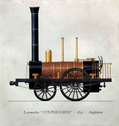 Storia del trasporto: tavola rappresentante una locomotiva 
