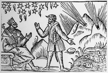 Ittiomanzia: divinazione attraverso il movimento dei pesci - in «Historia de Gentibus Septentrionalibus» (Storia dei popoli del Nord) di Olaus Magnus, Roma 1555