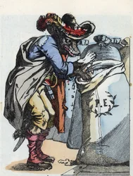 Illustrazione della fiaba "Compere le Loup, Maitre Renard, Comere la Chevre et ses petits biquets" di Jean de la Fontaine. In "Fiabe della casa per i piccoli". Incisione anonima del XIX secolo