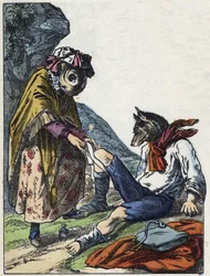 Illustrazione della fiaba "Buona Mamma Pecora". In "Fiabe della casa per i piccoli". Incisione anonima del XIX secolo