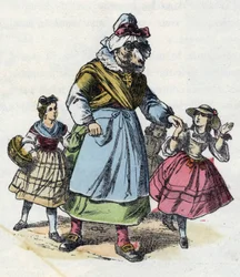 Illustrazione del racconto "Buona Mamma Pecora". In "Racconti dalla casa per i piccoli". Incisione anonima del XIX secolo