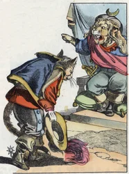 Illustrazione del racconto "Il terribile Raminagrobis e i topi". In "Racconti dalla casa per i piccoli". Incisione anonima del XIX secolo.