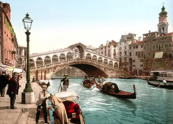 Illustrazione che rappresenta il Canal Grande a Venezia. Fotochrome della fine del XIX secolo.