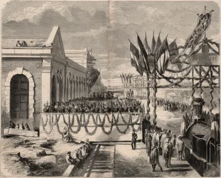 Inaugurazione della ferrovia da Tolosa a Sete nel 1857. Incisione in “Le Monde illustre” del 1857. Collezione privata
