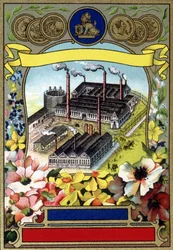 Industrializzazione: Vista Aerea di una Fabbrica. Cromolitografia della Fine del XIX Secolo