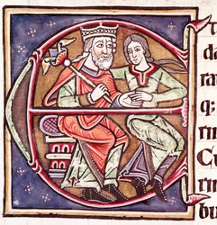 Lettera iniziale E con Davide e Betsabea (miniatura)