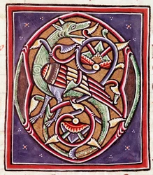 Lettera iniziale con creatura immaginaria