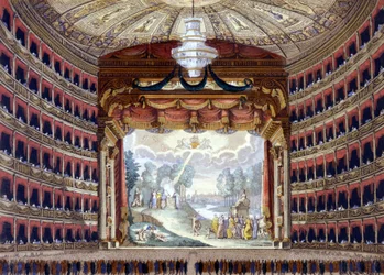 Interno del Teatro alla Scala di Milano. Incisione prima del 1850