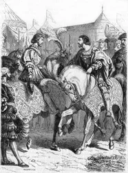 Intervista di Francesco I e Enrico VIII. Incisione del XIX secolo.