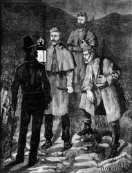 Pattuglia di polizia irlandese che controlla un sospetto (1881)