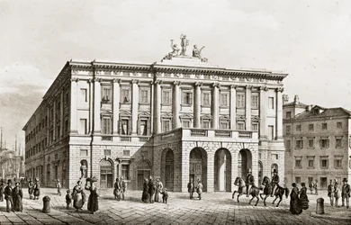 Italia, Trieste, vista del Teatro Grande, incisione