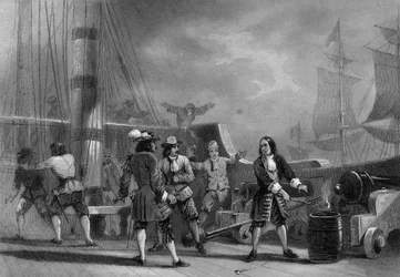 Jean Bart (1650-1702) a bordo del Corsaro Inglese. In "Storia Generale della Marina" di Van Tenac