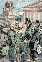 Jean Jaures Unified Socialists Opposes the Three Years Law (Military Service) represented by Germans, June 1914 (I socialisti unificati che sostengono i tedeschi guidati da Jean Jaures si oppongono alla legge dei tre anni, giugno 1914) Vignetta da "Le pele