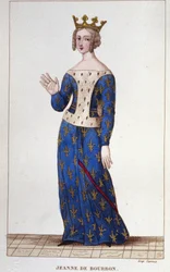Jeanne de Bourbon (1338-1378). Regina di Francia dal 1364 al 1378. Incisione del 1830