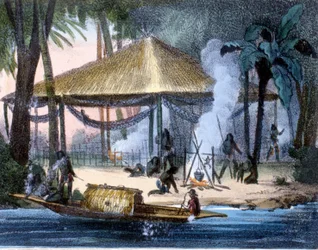 Indiani Jivaros in Ecuador. Incisione 1846-48