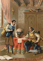 Johannes Kepler (Keppler) (1571 - 1630) con Tycho Brahe (1546-1601), astronomi, Praga nel 1600 - da “La Ciencia y sus Hombres” di Louis Figuier, Barcellona 1881