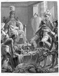Re Manuele I il Grande (1469 - 1521) riceve Vasco de Gama.