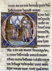 Re Modreius. Manoscritto: Conquista del Santo Graal, scritto 717 anni dopo la passione del nostro Signore. Bibliothèque municipale de Rennes, ms. 255 (Collezione di romanzi della Tavola Rotonda); Parigi