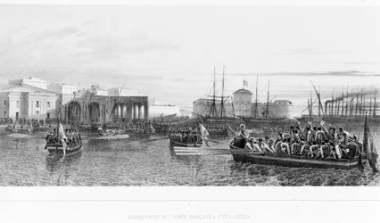 Sbarco dei francesi a Civitavecchia vicino a Roma nel 1849